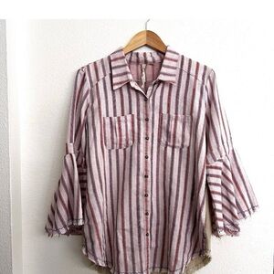 Aratta Silence Journey embroid stripe bell sleeves w/bell sleeves & side pockets